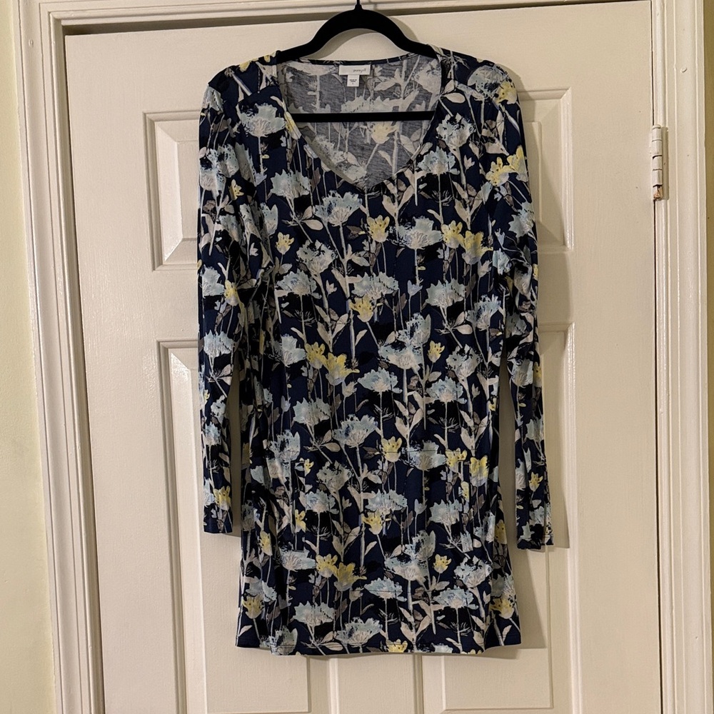 J. Jill Floral V-Neck Tunic - Navy and Light Yellow